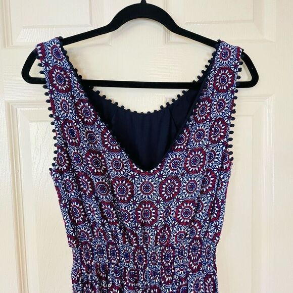 Boden Elisa Pompom Trim Jumpsuit Bold Blue Sun Tile Medallion Print Size 8 - Picture 6 of 15